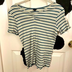 Dark green and mint striped shirt